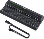 BONAI AA AAA Battery Charger 16 Bay para NiMH Rechargeable Batteries Independent Control con LED Light y Standard American AC carga Plug, Battery not Included - negro