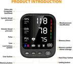 Máquina de presión arterial, monitor automático de presión arterial superior del brazo con lectura de 2 x 199, pantalla grande retroiluminada de 4.5 pulgadas, puño grande ajustable de 9 a 17 pulgadas, detector de arritmia e hipertensión en el hogar