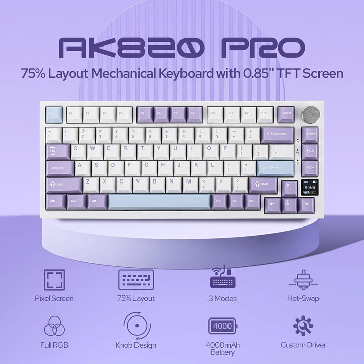 EPOMAKER Ajazz AK820 Pro Teclado mecánico inalámbrico 75% con panta...