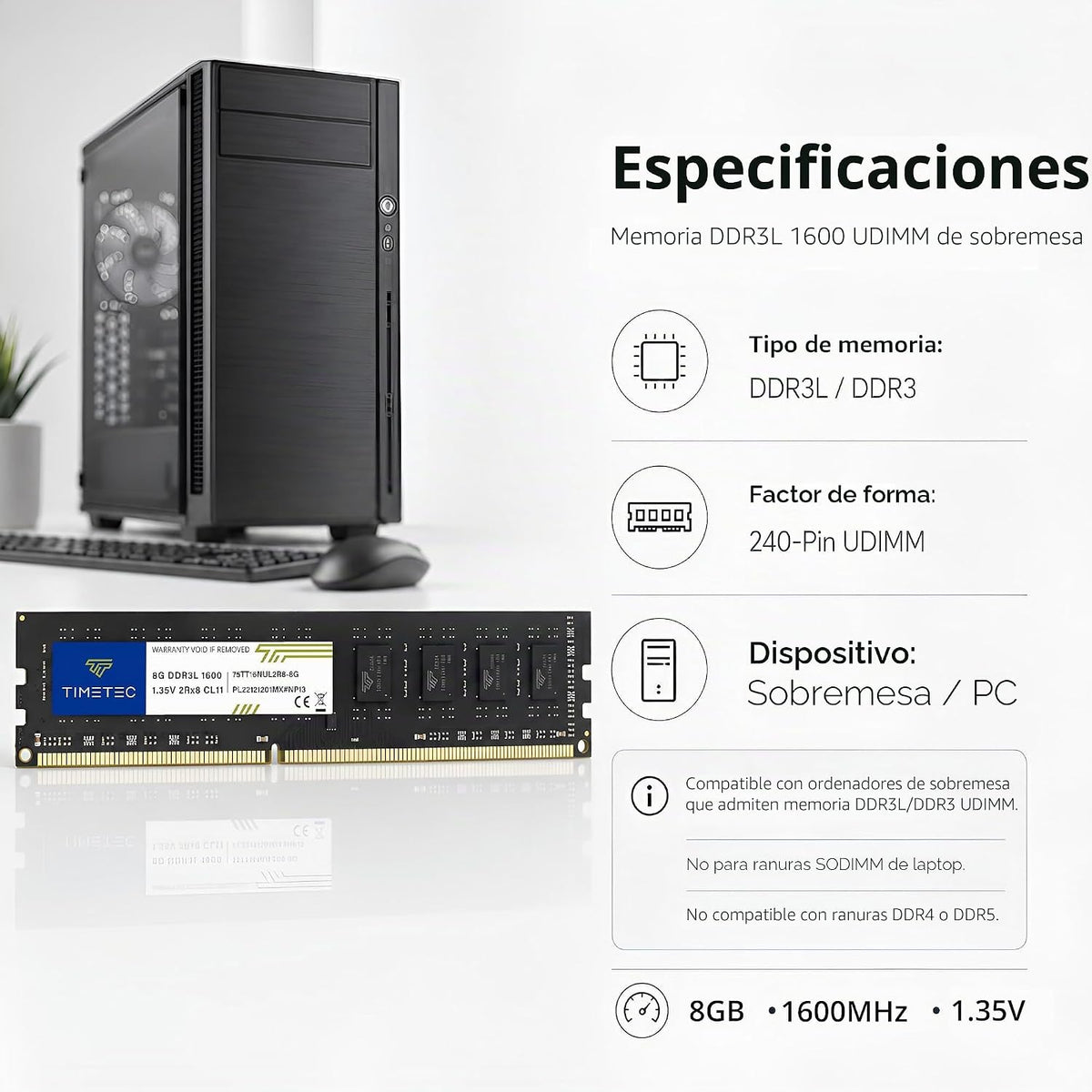 Timetec Hynix Módulo de memoria grado A, IC, de 1600 megahercios, (...