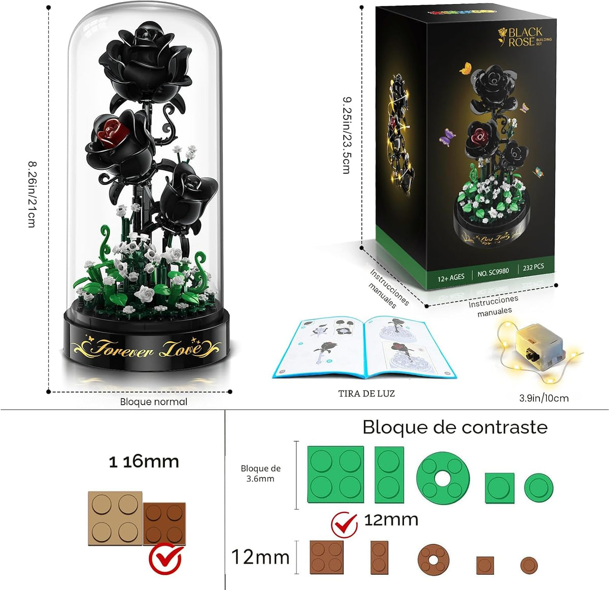 HiWEEGO Juego de construcción de flores con luz LED y cubierta antipolvo