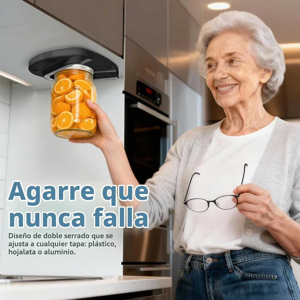 Abrebotellas de gabinete montado para manos débiles, personas mayores con artritis, agarradera en zócalo en forma de U doble para cualquier tamaño de tapa, abrebotellas de acero inoxidable 304, abrebotellas con una mano para asistencia en el hogar, negro