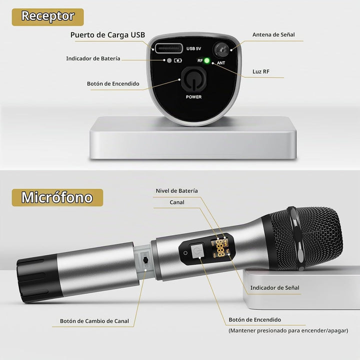 Micrófonos inalámbricos TONOR, micrófono de karaoke UHF con recepto...