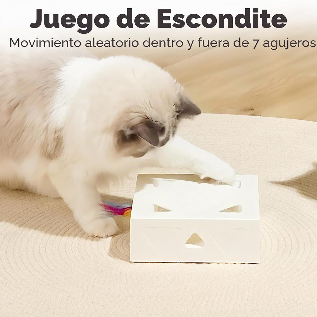 Interactive Cat Toys -Migibox para Indoor Bored Cats, Automatic Pop Out Feathers de 7 Holes Randomly, Motion Activated, USB Rechargeable (Purple Skin)
