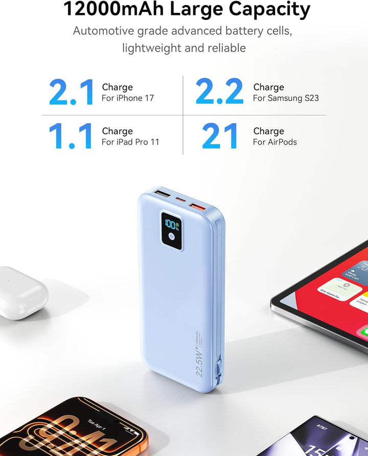 Cargador portátil, banco de energía de 12000 mAh y 22.5 W con carga...