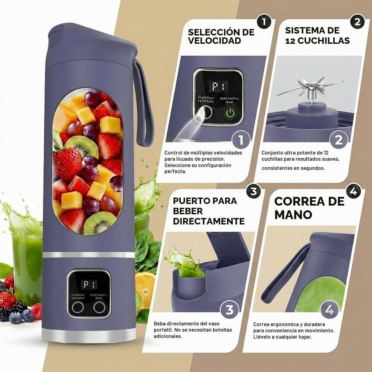 Licuadora personal, exprimidor personal conveniente (púrpura)