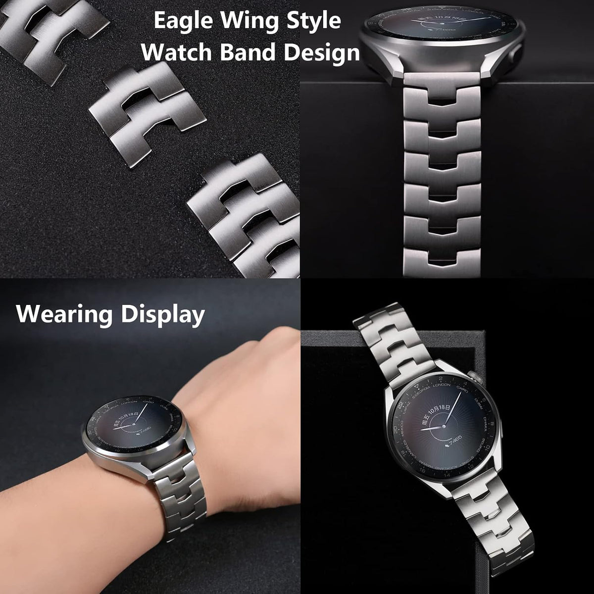 THEAGE Correa de reloj de titanio sólido para hombre y mujer, correas de reloj de titanio puro de 0.866 in