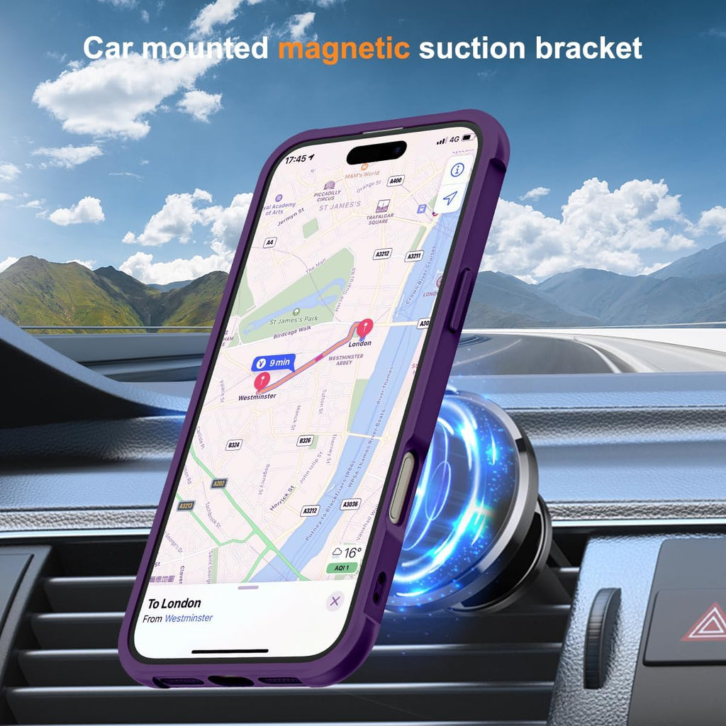 SKYLMW - Funda compatible con iPhone 16 con soporte magnético invisible tipo anillo, funda de grado militar para iPhone 16 de 6.1 pulgadas, compatible con MagSafe, gran sensación de agarre, morado