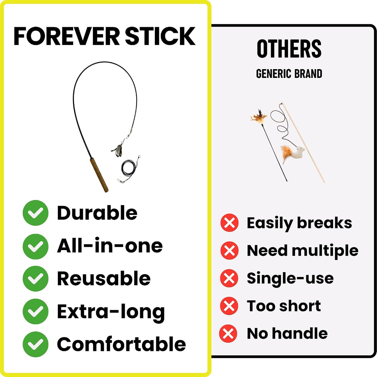 Forever Stick - Paquete de 2 juguetes irrompibles para gatos