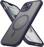 ImpactStrong Protector magnético diseñado para iPhone 15 [protección de cámara] [prueba de caídas de grado militar] [compatible con MagSafe] Funda delgada translúcida mate (6.1 pulgadas), color morado oscuro