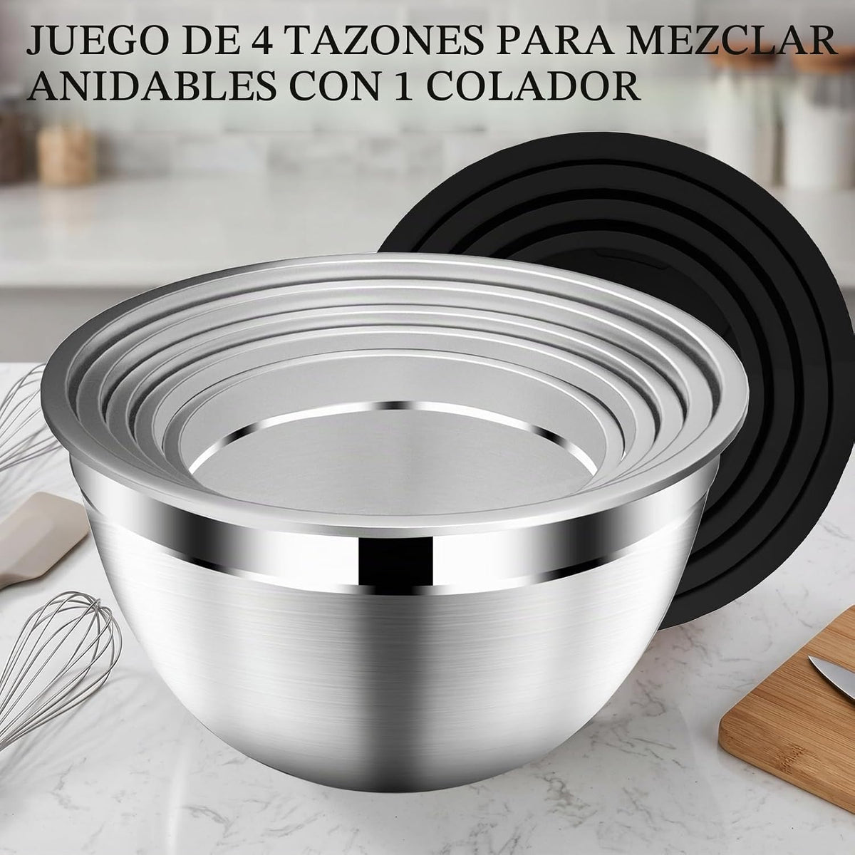 Juego de tazones para mezclar con tapas, tazón de mezcla de acero