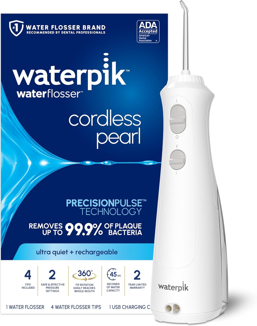 Waterpik Irrigador de agua inalámbrico Pearl recargable portátil pa...