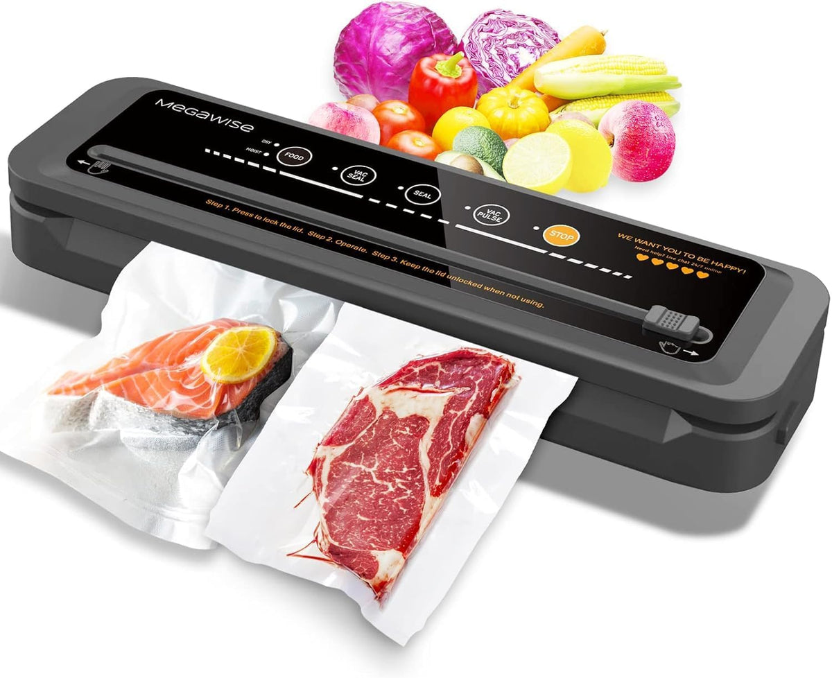 MEGAWISE Máquina selladora al vacío para alimentos, modos secos y húmedos, cortador integrado