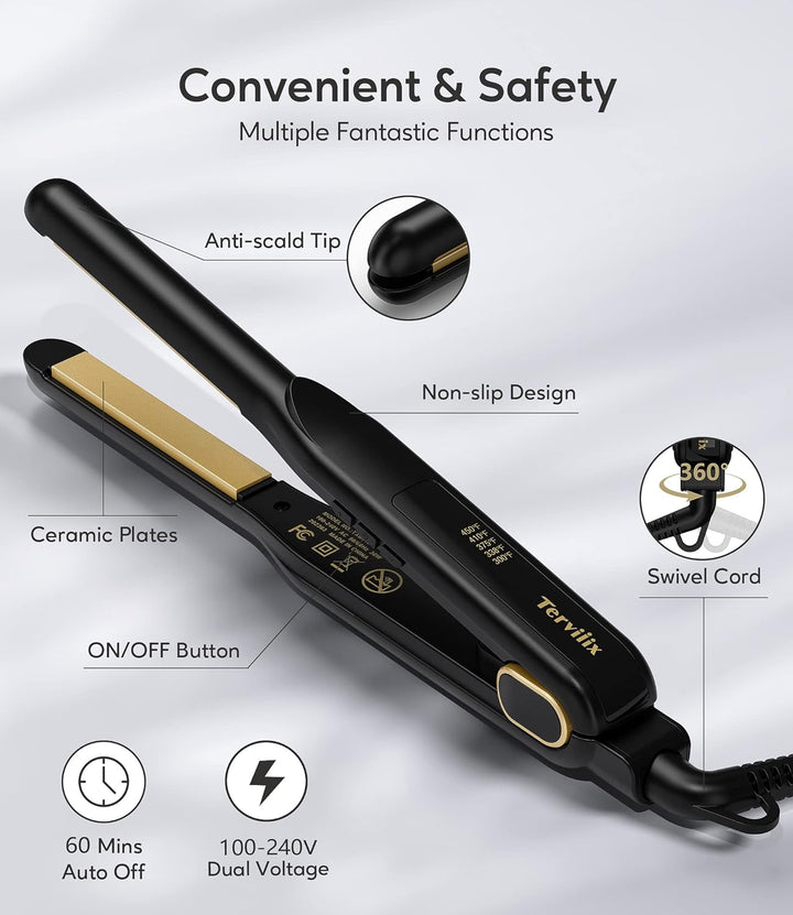 Terviiix Plancha plana de 1\/2 pulgada para cabello corto, alisador...