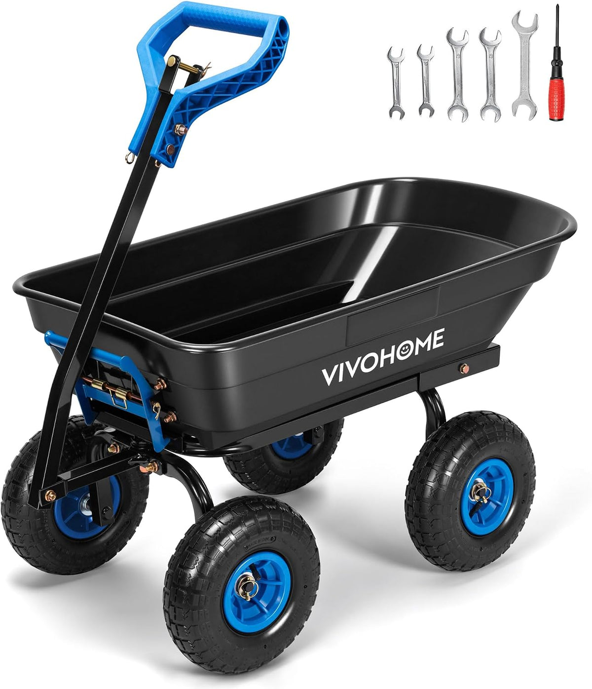 VIVOHOME Carro de jardín con carretilla de 660 libras con mango convertible