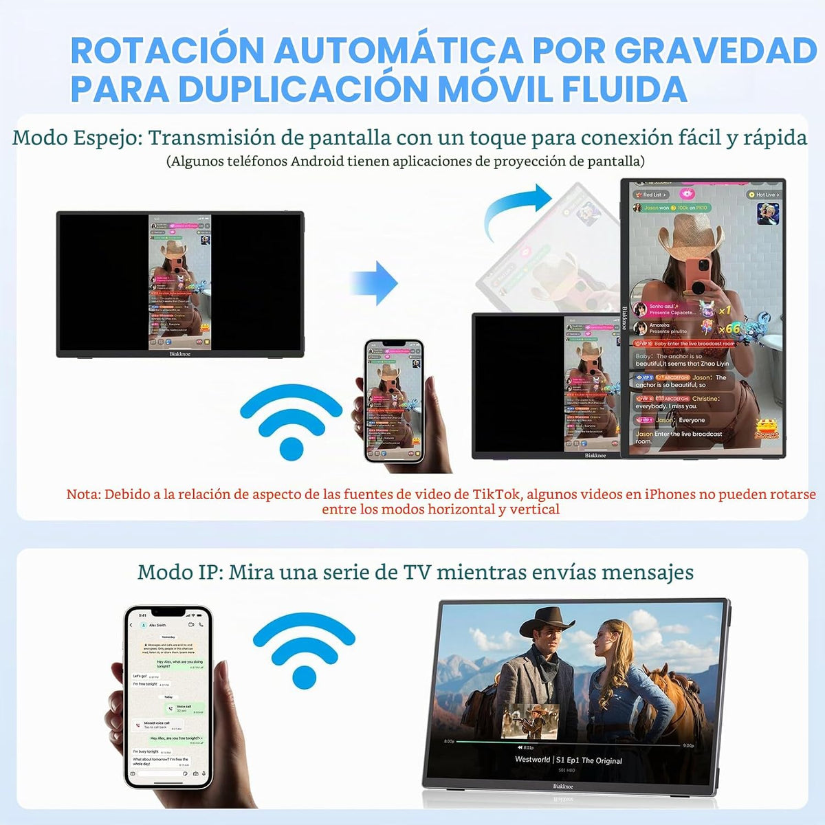 Monitor portátil inalámbrico, 15.6" 1080P IPS TV del coche para el