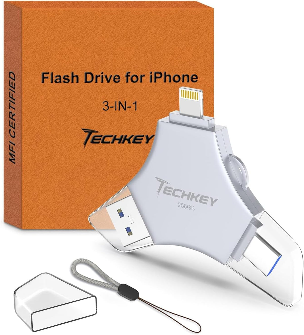 Unidad flash USB 3.0 para iPhone 256GB: memoria externa 3 en 1 con...