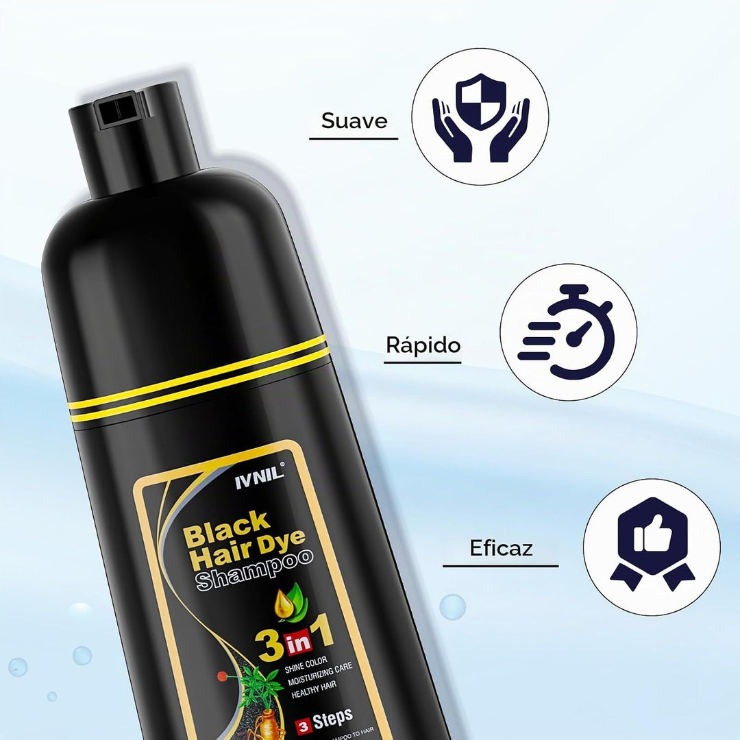 Ivnil Champú de tinte para cabello negro 3 en 1 Champú de color sem...