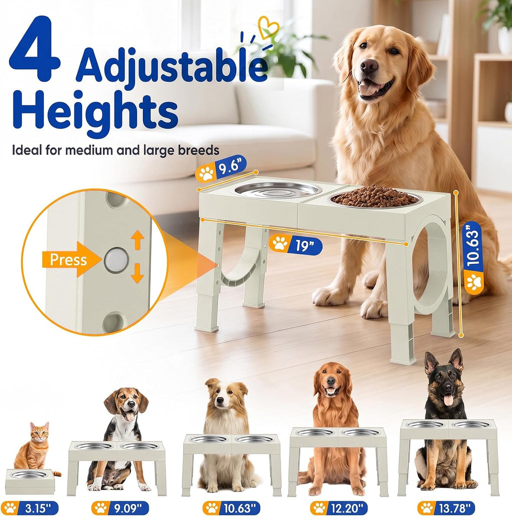 XIAZ Cuencos elevados para perros de razas grandes, soporte para tazones elevados para perros, tamaño grande/mediano, acero inoxidable, para alimentos, agua, 5 alturas ajustables de 9/11/12/14 pulgadas, estación de platos para comederos para mascotas