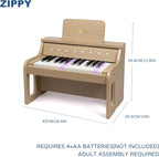 ZIPPY Piano infantil iluminado de 25 teclas con panel de control táctil