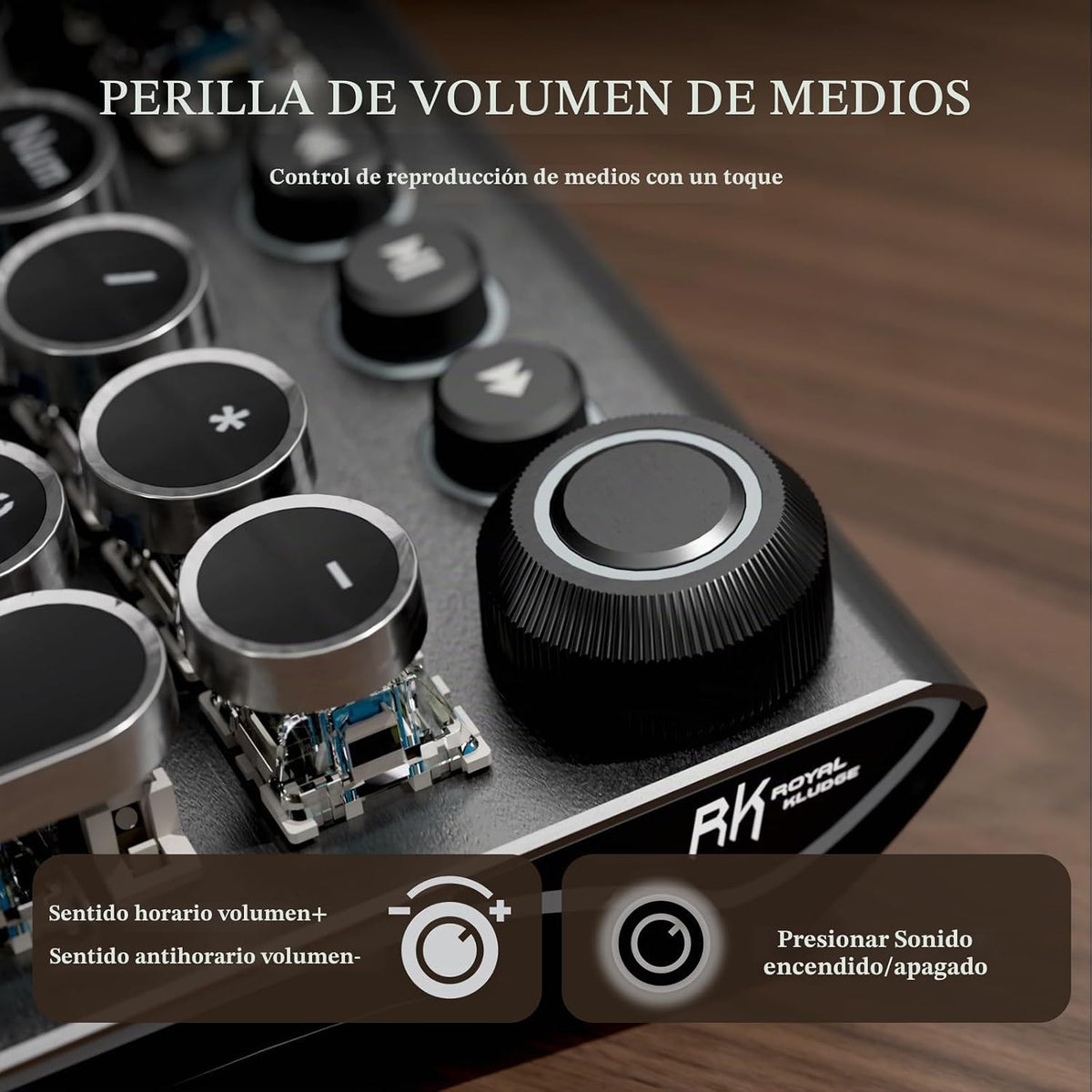 RK ROYAL KLUDGE Teclado de máquina de escribir X108 con perilla, teclado mecánico para juegos con cable, luz lateral retroiluminada RGB, reposamuñecas desmontable, teclas redondas retro, interruptores