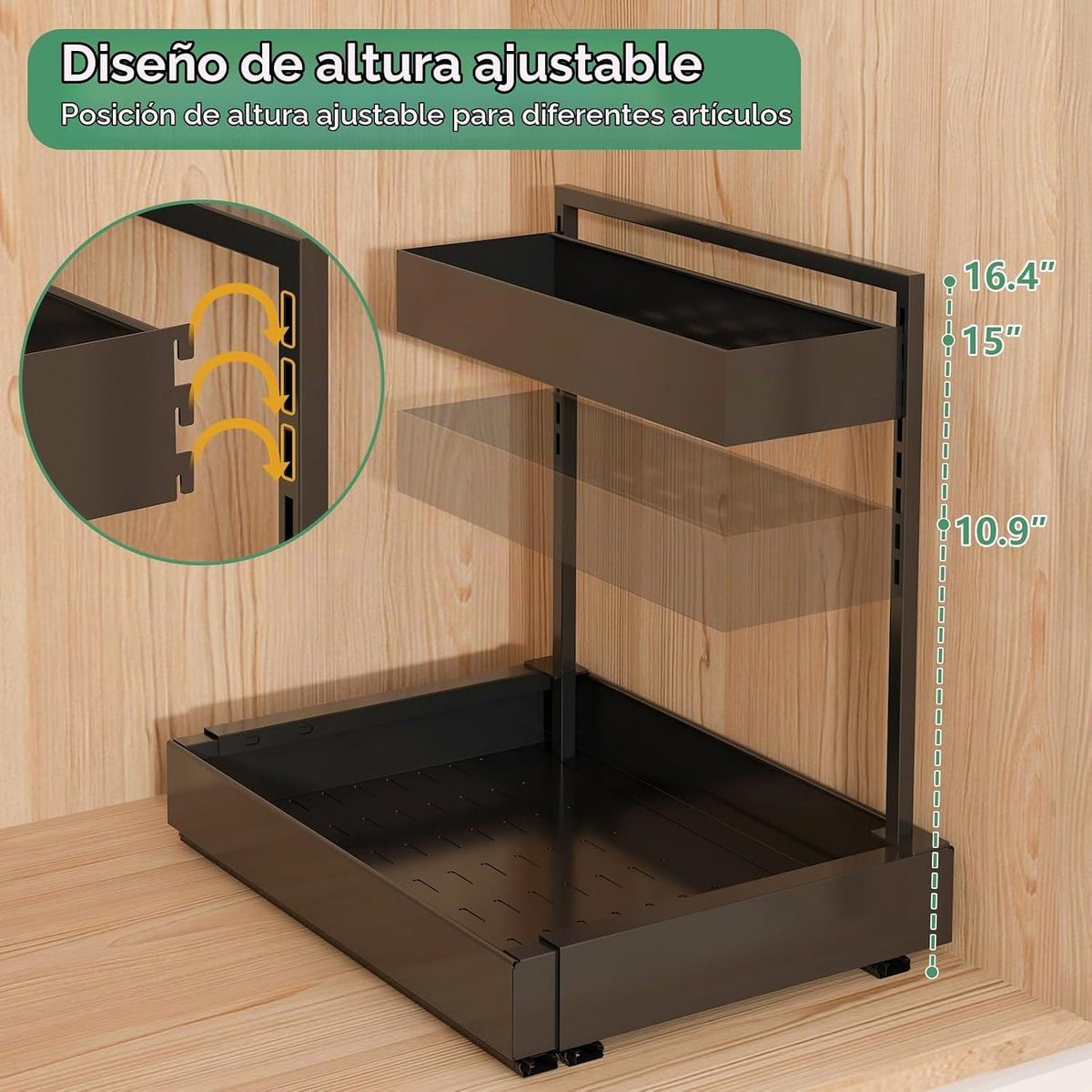 Organizador bajo fregadero, estantería de gabinete en L extraíble para cocina