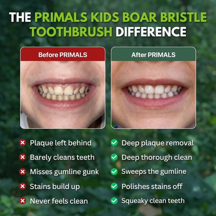 PRIMALS Cepillo de dientes de bambú y cerdas de jabalí para niños (...