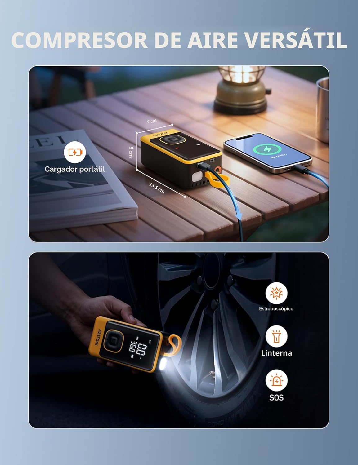 AstroAI L7 - Inflador de neumáticos portátil, compresor de aire por...