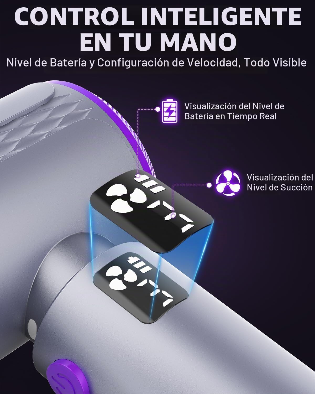 Aspirador de coche de mano 16KPa inalámbrico con pantalla LCD