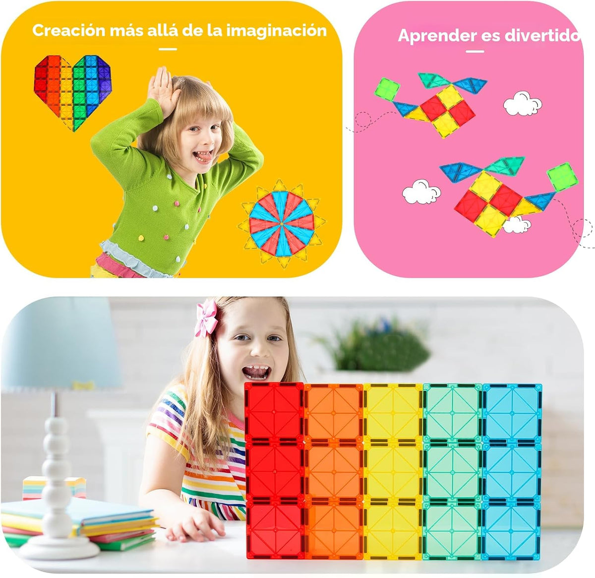 Gemmicc Azulejos Magnéticos, Deluxe 136 Piezas Bloques de Construcción Juguetes Magnéticos para Niños, Rompecabezas Magnéticos 3D Bloques Apilables para Niños y Niñas, Conjunto Enorme con 2 Carros