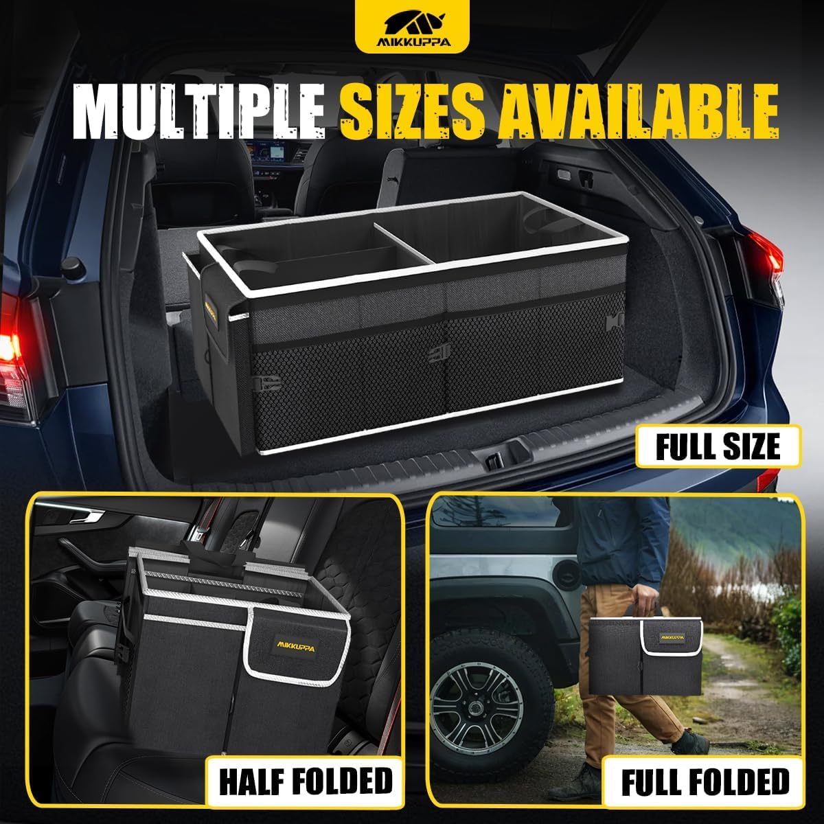 MIKKUPPA Organizador de maletero para automóvil - Organizador plegable de 65 litros con tapa, almacenamiento resistente para SUV, automóvil, camioneta con correas ajustables y parte inferior