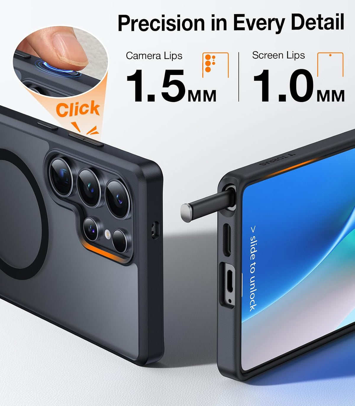 TORRAS Fuerte soporte magnético y sin costuras para Samsung Galaxy S25 Ultra, compatible con MagSafe, protección contra caídas de grado militar, soporte con función atril para Samsung Galaxy S25 Ultra