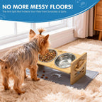 Cuencos elevados para perros y gatos pequeños, soporte elevado ajustable para perros con 6 alturas, inclinación de 15°, alfombrilla de silicona a prueba de derrames, 2 cuencos de acero inoxidable, comedero de bambú