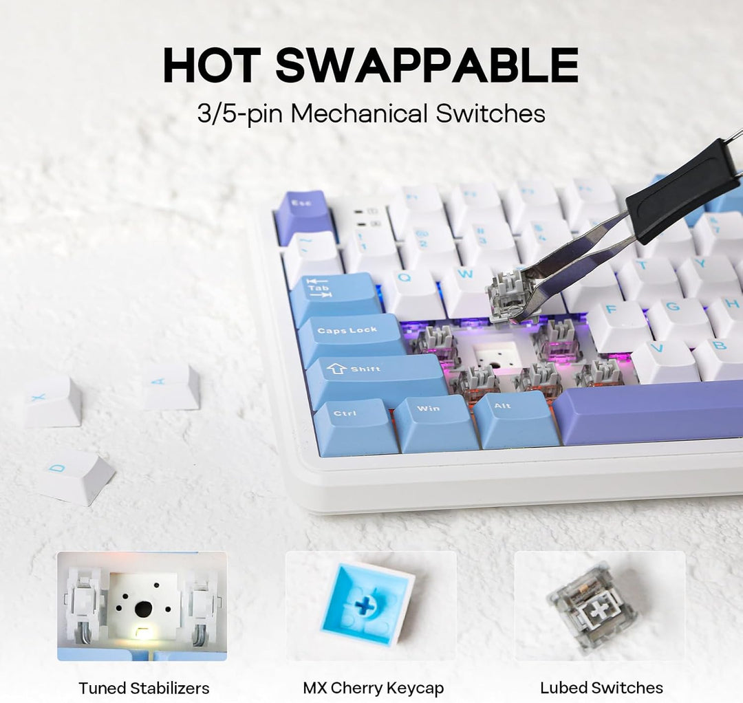EPOMAKER Aula F108 - Teclado inalámbrico para juegos, teclado mecán...