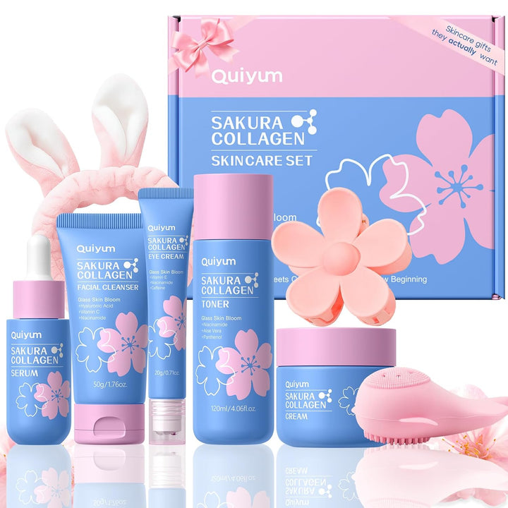 QUIYUM Sakura - Set de cuidado de la piel de colágeno, rutina de pi...