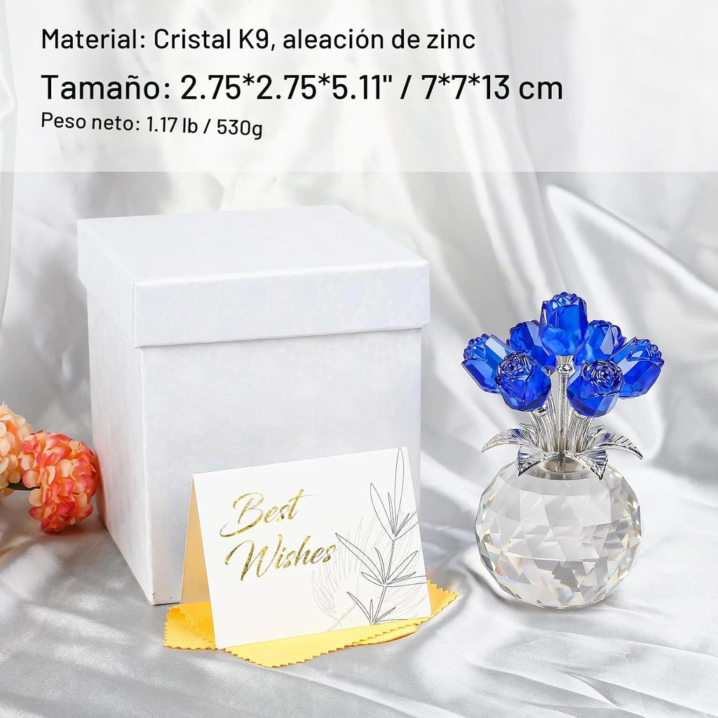 Figura de rosa azul cristal, figura de flor de cristal