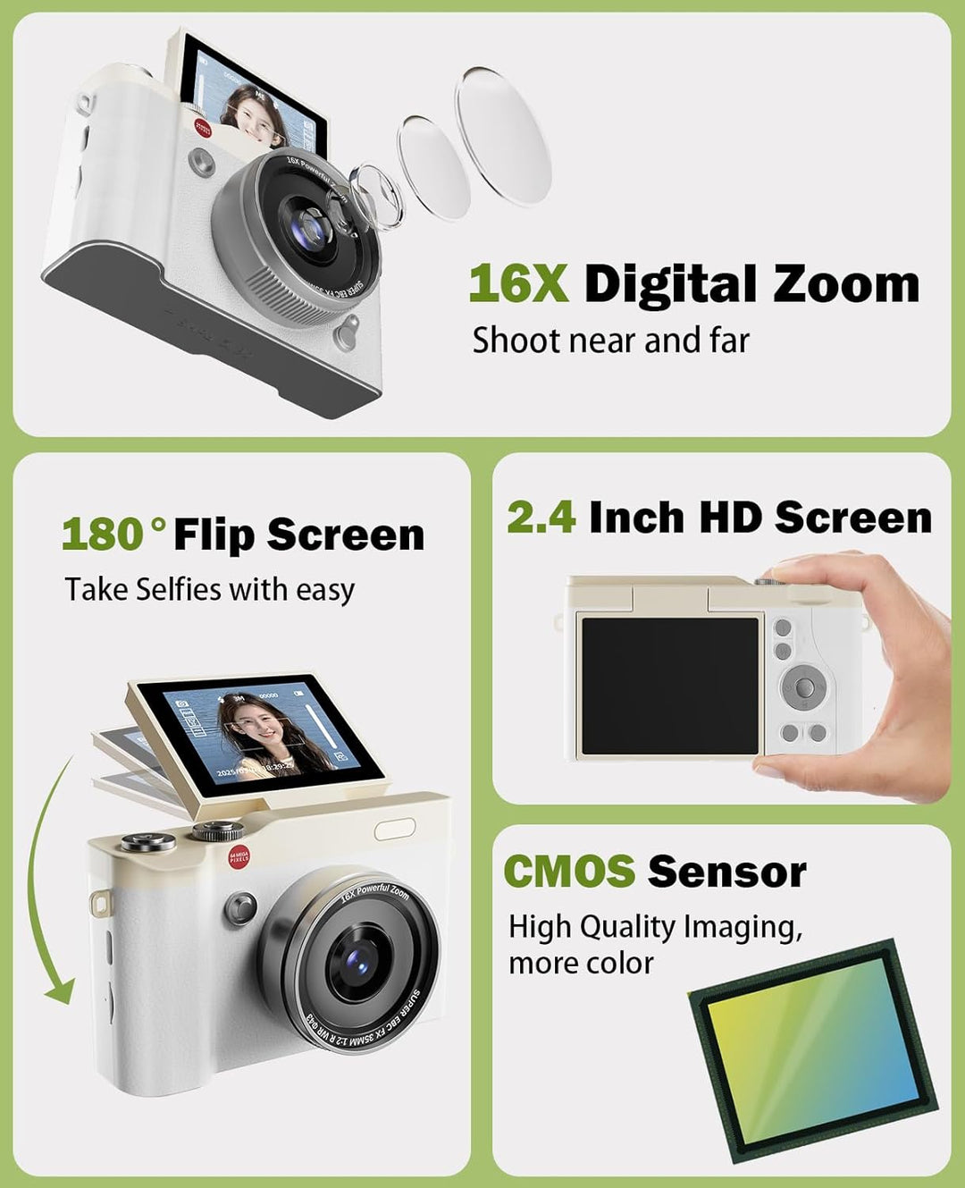 HEYMAO Cámara digital para niños, 64 MP, 1080P, 2.4 pulgadas, panta...