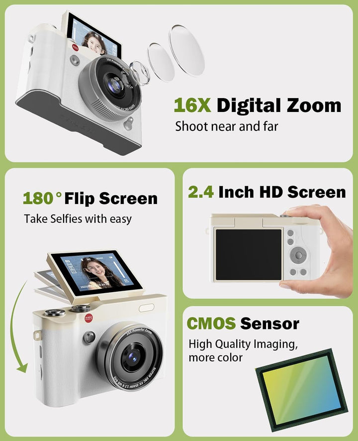 HEYMAO Cámara digital para niños, 64 MP, 1080P, 2.4 pulgadas, panta...