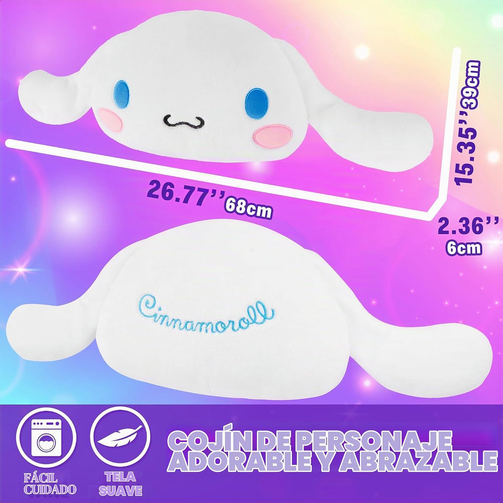 Hello Kitty Sanrio - Almohada de felpa esponjosa, cojín de felpa Kawaii decoración kawaii Cinnamoroll Kuromi, regalos para adolescentes y mujeres (cinamoroll blanco, 15.7 pulgadas de largo x 15.4 pulgadas de ancho)