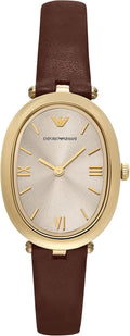 Emporio Armani Reloj de cuero marrón de dos manos para mujer (Modelo: AR11708)