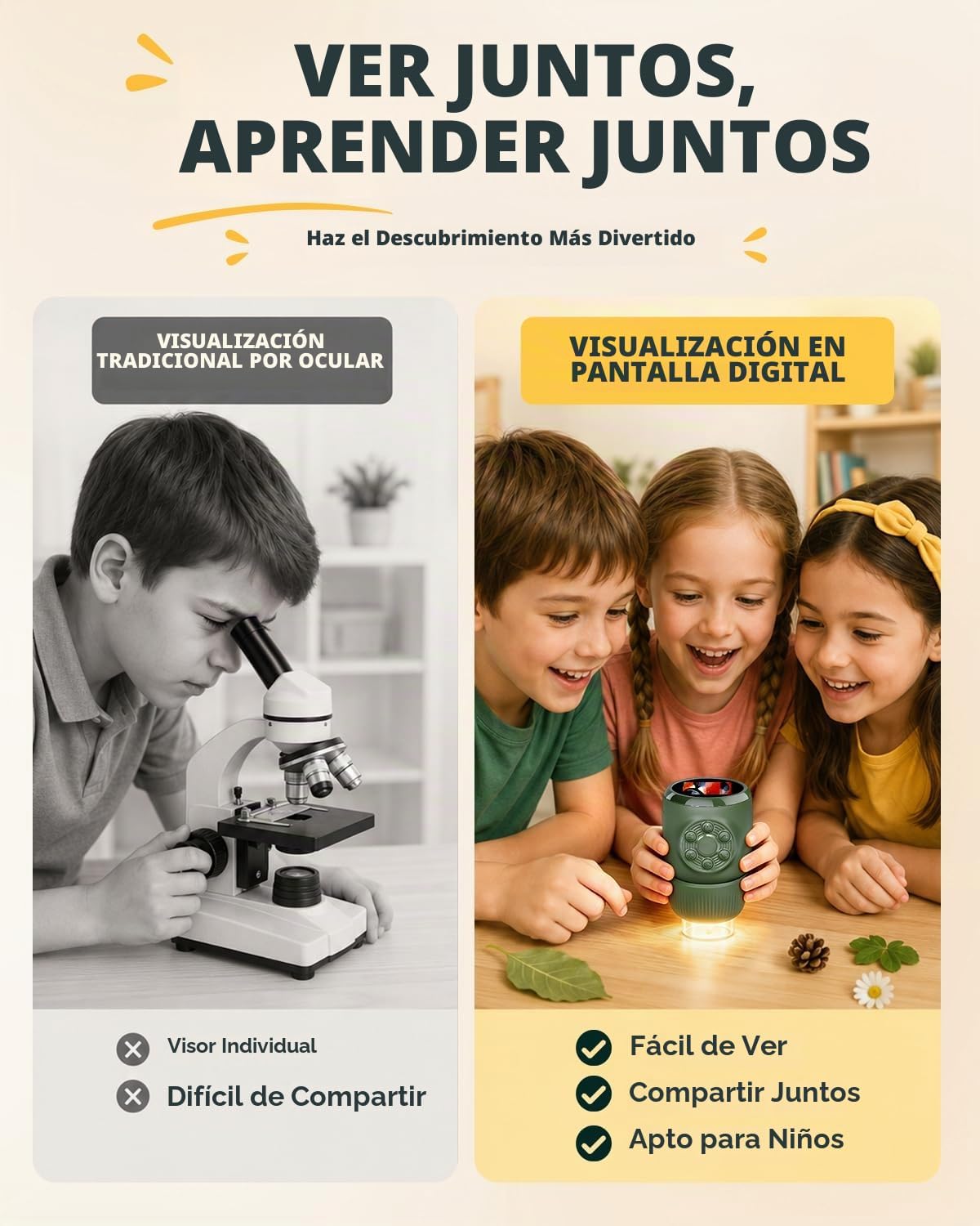 Mini microscopio digital para niños, juguete STEM portátil de mano 1000X