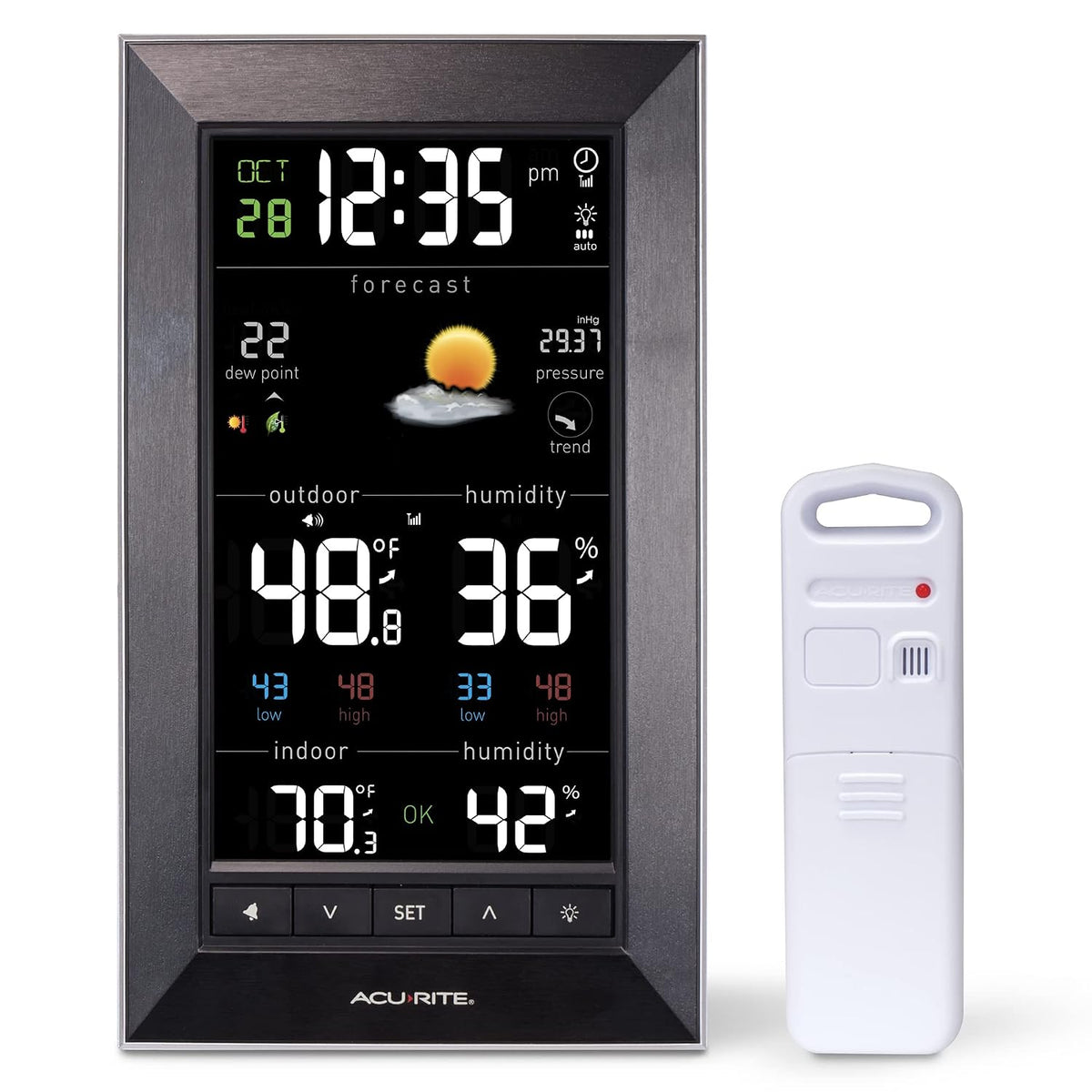 AcuRite Pronosticador digital vertical del tiempo con temperatura interior