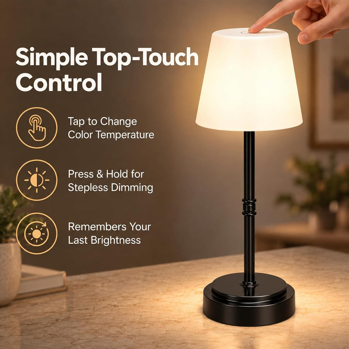 Lámpara Lámpara de mesa LED inalámbrica recargable, lámpara de ducha IP65, negro