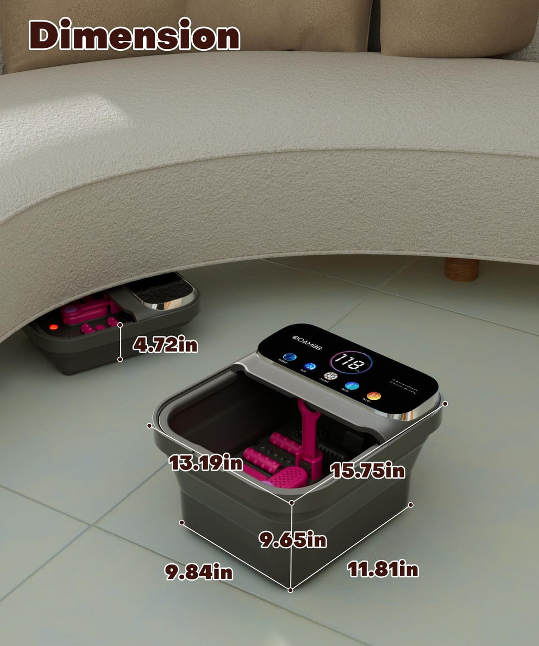 OOAMBB Spa de pies plegable con calor, burbujas, control de tempera...