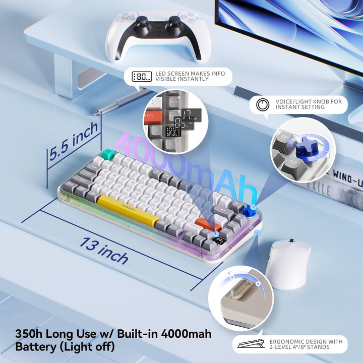 AUSDOM K75pro Teclado cremoso inalámbrico para juegos, teclado de c...