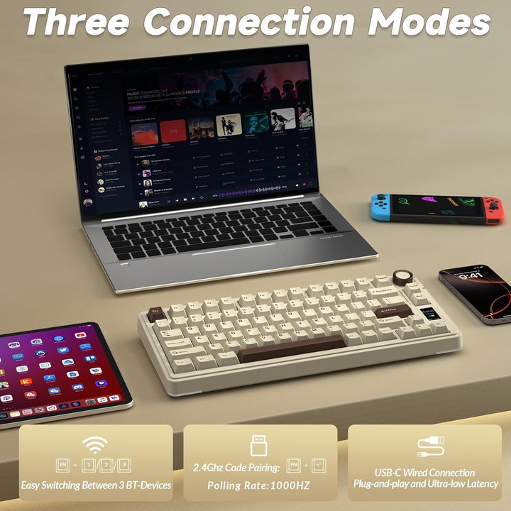 AULA Teclado mecánico inalámbrico S75 PRO con pantalla y perilla, 7...