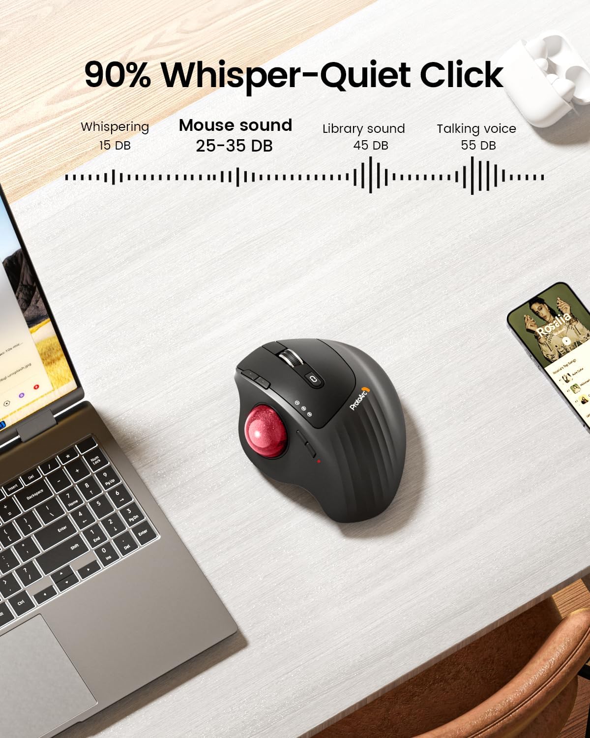 Ratón Trackball Inalámbrico ProtoArc, EM01 NL Ergonómico Bluetooth...