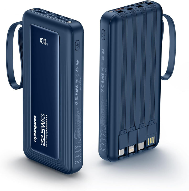 FlyKangaroo Cargador portátil con cables incorporados, delgado 1000...