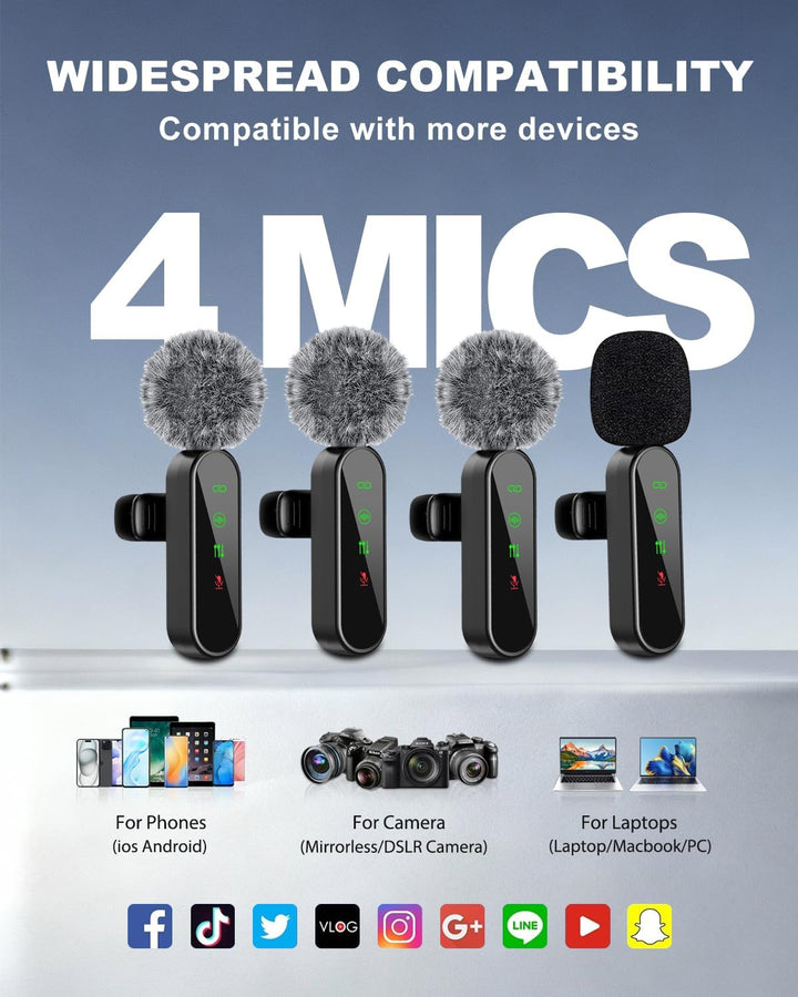 Gicorino Paquete de 4 micrófonos inalámbricos Lavalier para iPhone\...