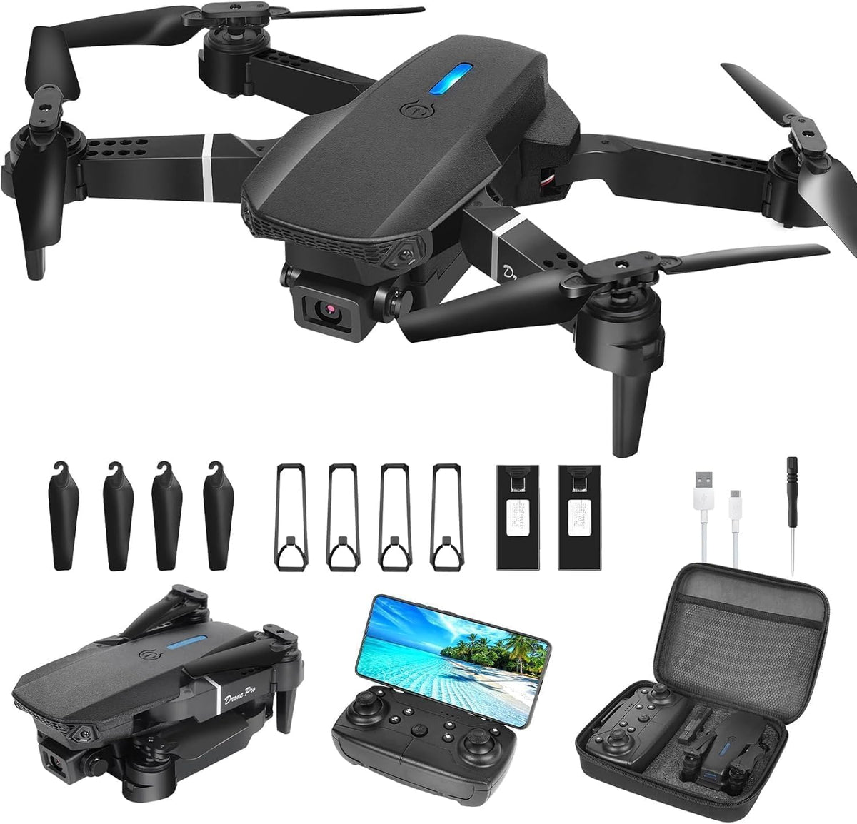 Drone con cámara 1080P HD, FPV Mini Drone plegable para adultos (negro)